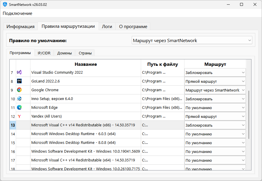 Правила маршрутизации SmartNetwork